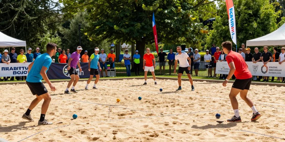 Petanque competition at fopikotabanjarma.org event with athletes and spectators.