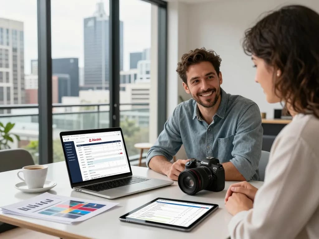 Expert airbnb management melbourne showcasing a local property manager assisting a homeowner in a stylish Melbourne apartment.