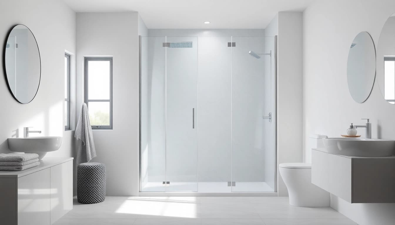 Duschkabine 100x100 Pendeltür im modernen Badezimmer, elegantes Design und klare Linien.