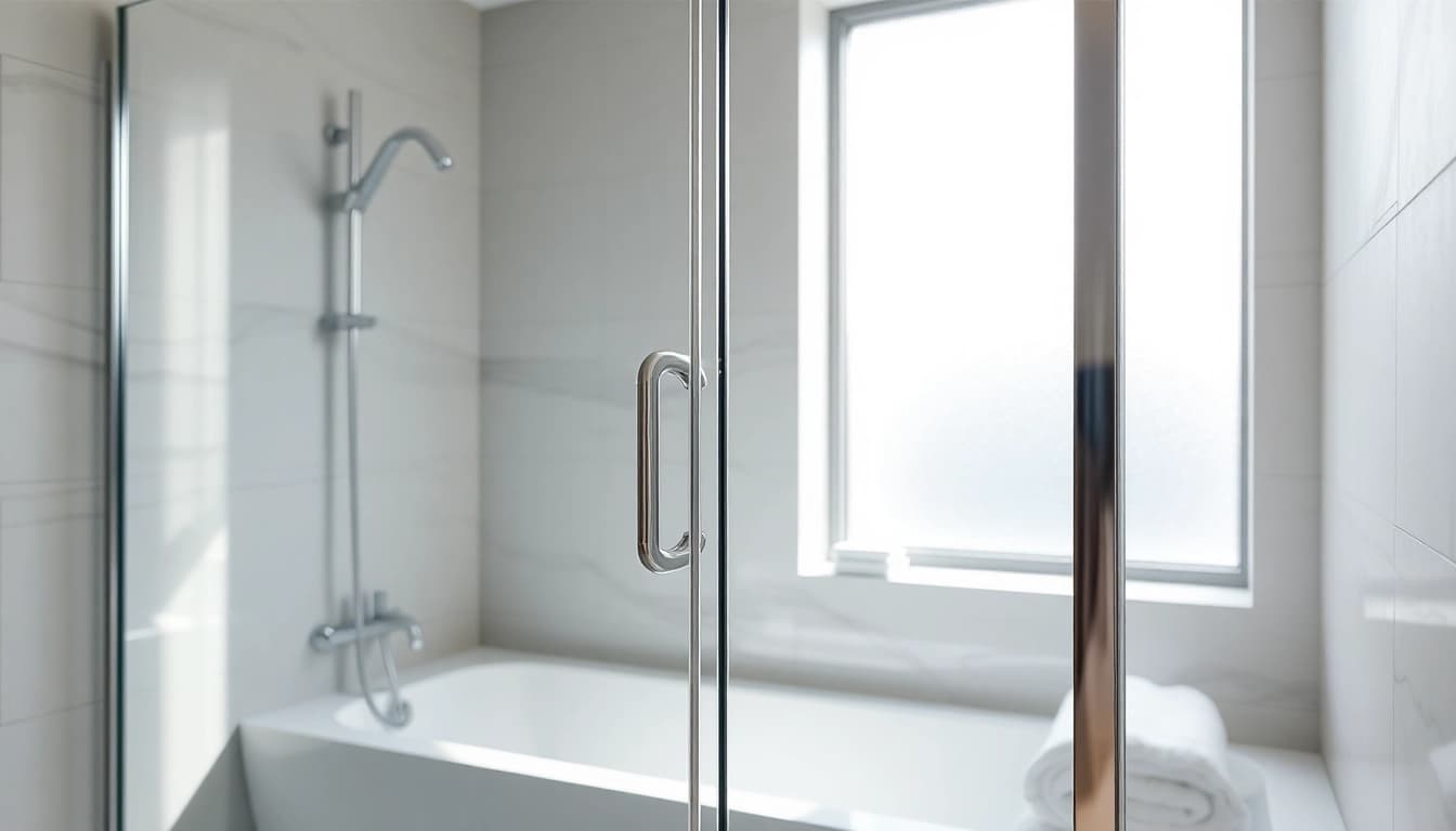 Showcase a contemporary shower screen sliding door highlighting its sleek design and functionality.