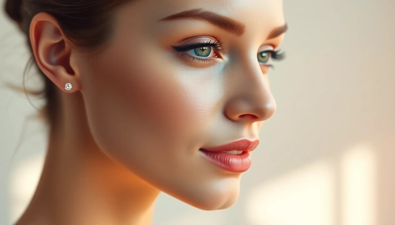 Admire a stunning diamond nose stud accentuating elegance and style on a model's nose.