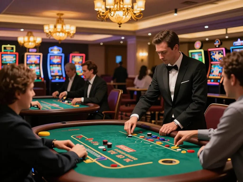 Exciting gameplay at Nhà cái SHBET with players engaging at a vibrant casino table, showcasing responsible gambling.