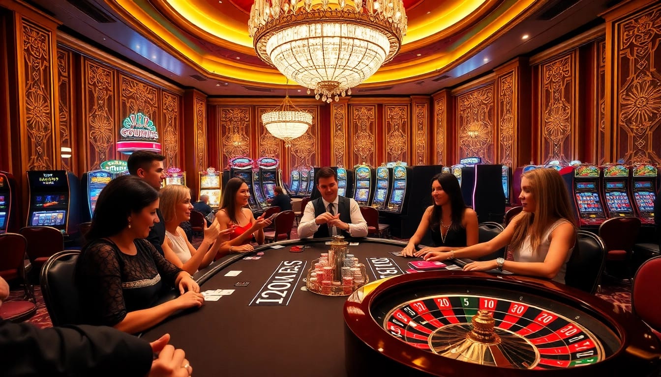 Experience the thrill of U888 com with vibrant casino gaming, featuring poker tables and glowing slot machines.