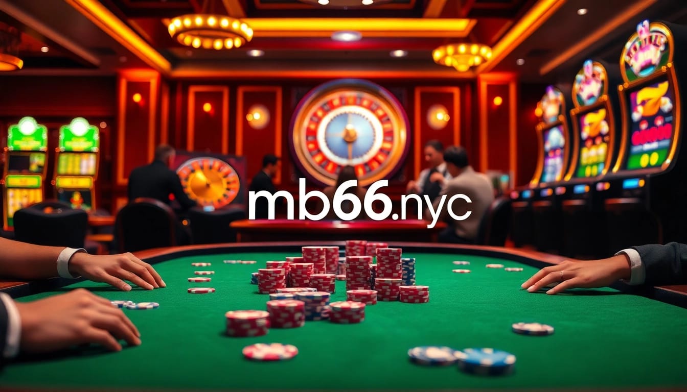 Experience the thrill of gaming at mb66.nyc with luxurious casino tables and vibrant slot machines.