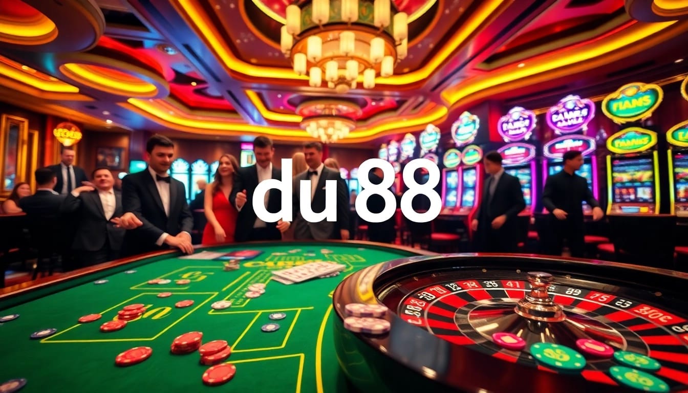 Players celebrating a win at du 88's glamorous casino tables, showcasing excitement and luxury.