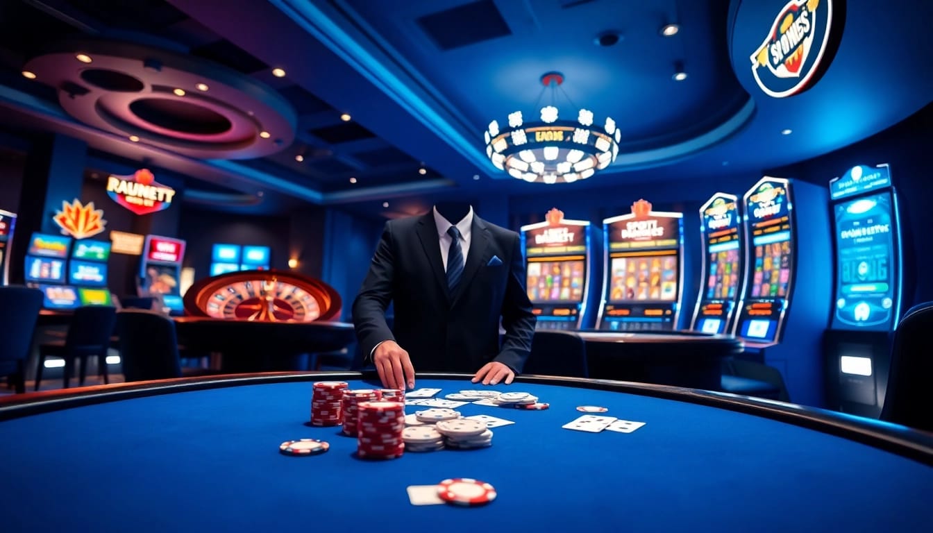 Experience the excitement of Nhà cái BL555 with a sophisticated casino scene featuring poker and roulette.