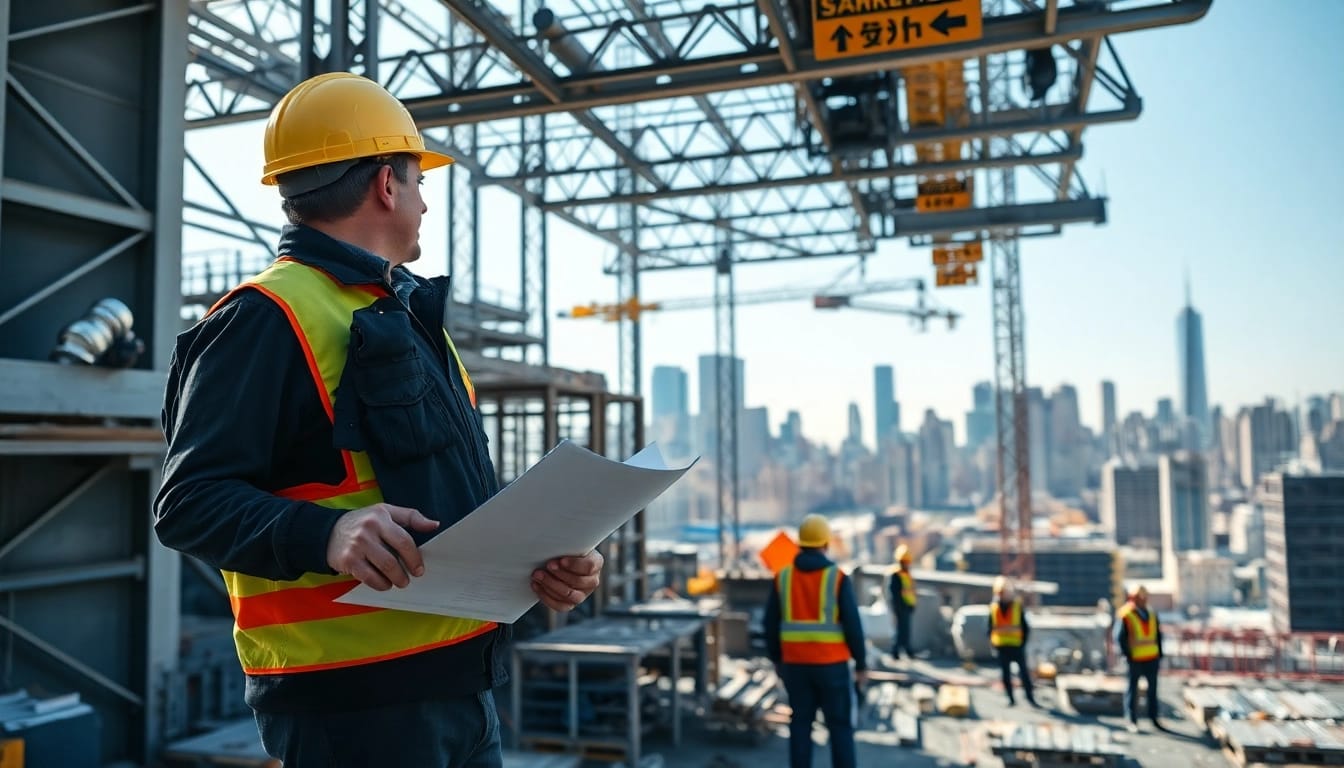 New York General Contractor directing a busy construction site in NYC with professional engagement.