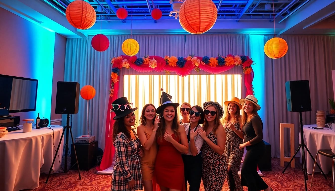 Capture fun moments with photo booth rental Chicago at lively events, featuring colorful props.