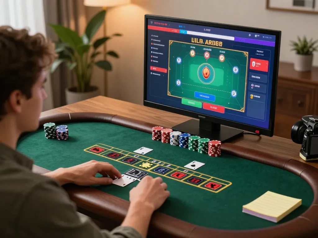 Engaging in sc88 online live dealer blackjack with cozy home setup, showcasing dynamic gameplay.