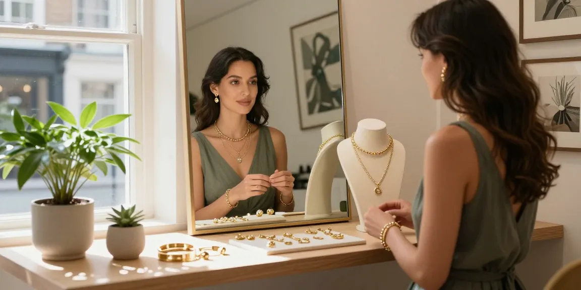 Elegant display of delicate gold jewellery uk in a chic boutique, highlighting fashion and style.