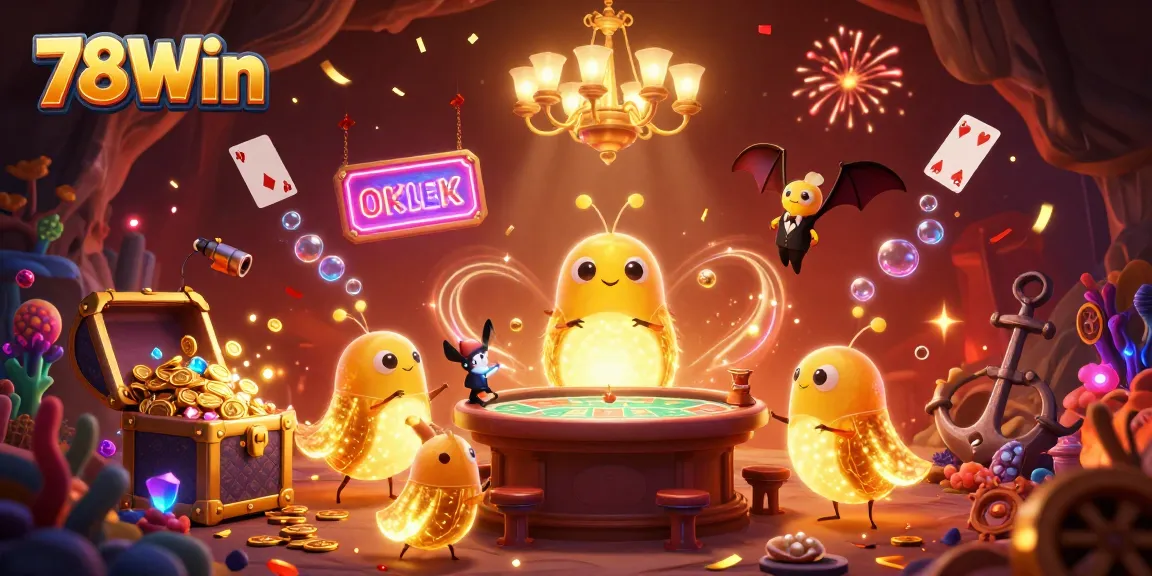 Experience winning at 78Win with vibrant glowworms illuminating a casino scene.