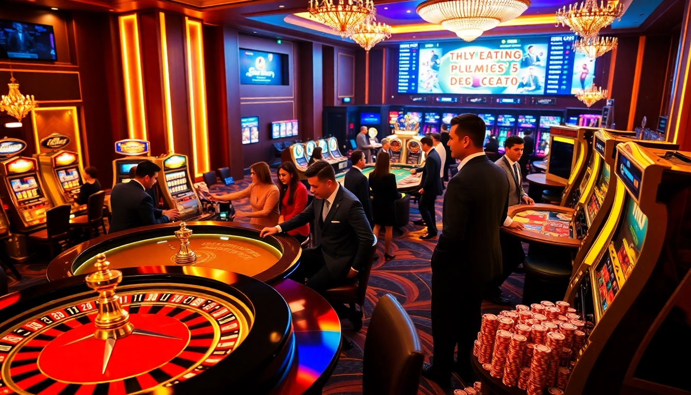 Exciting casino scene showcasing the atmosphere of https://fun88.social/ with roulette and poker games.