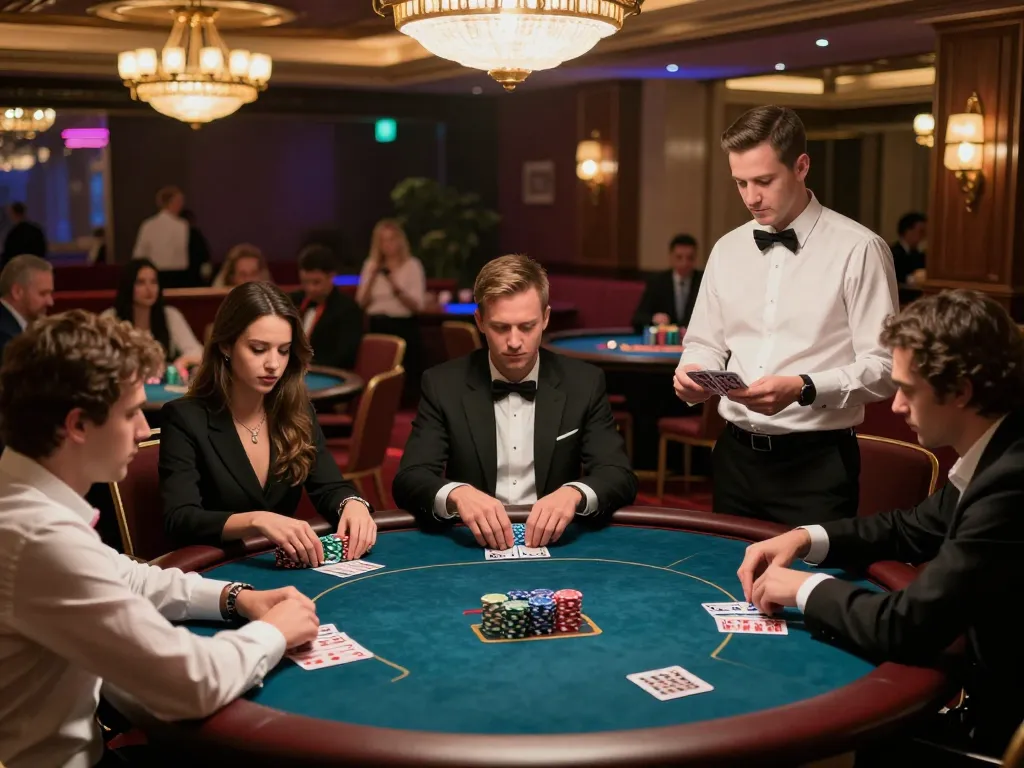 Experience high-stakes poker action at f8bet with players strategizing and chips stacking.