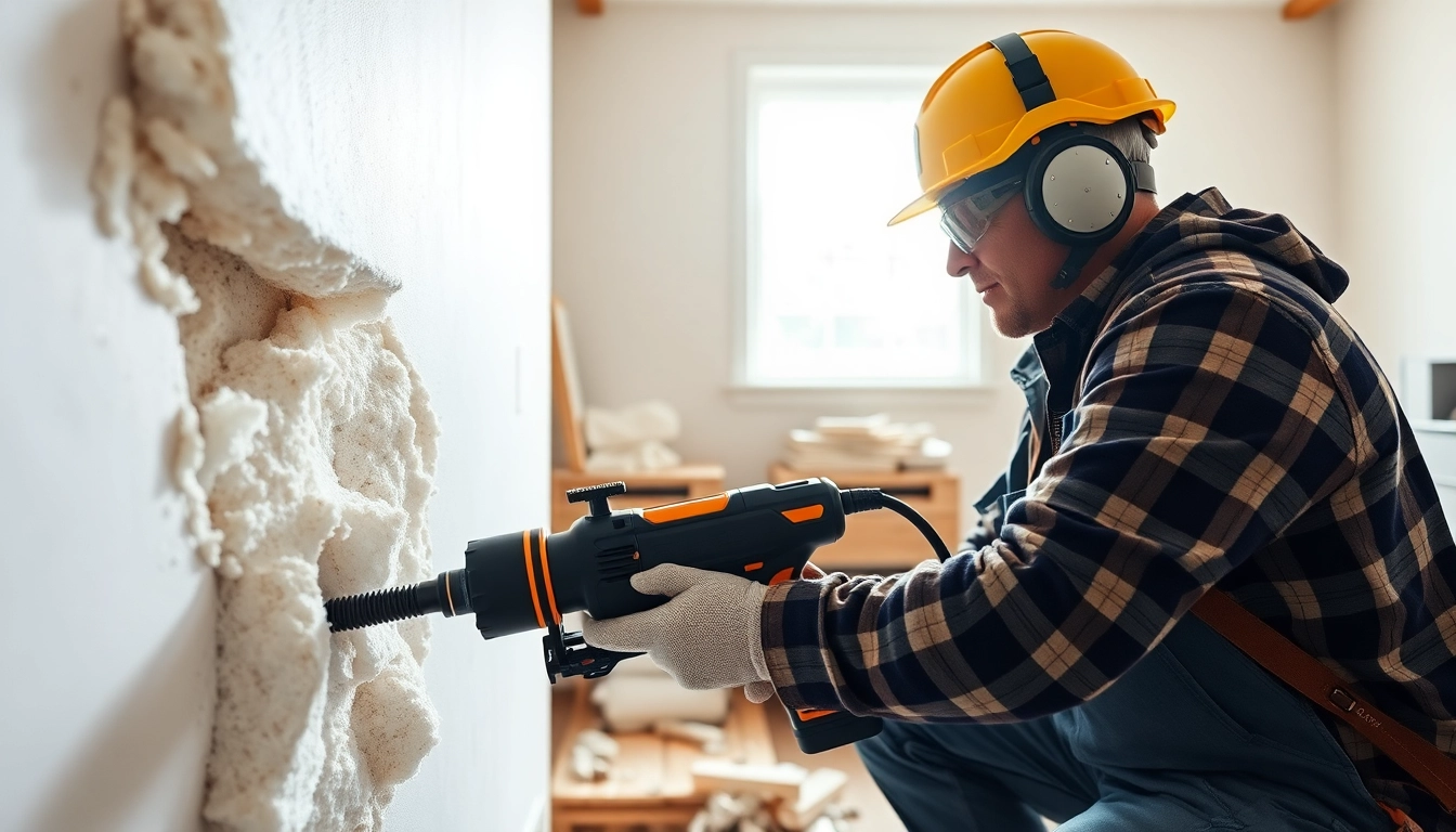 Action shot of a spray foam insulation removal contractor efficiently removing insulation