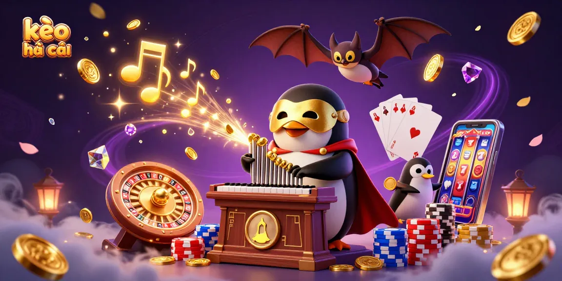 Engaging kèo nhà cái scene featuring animated penguin and dynamic casino elements.