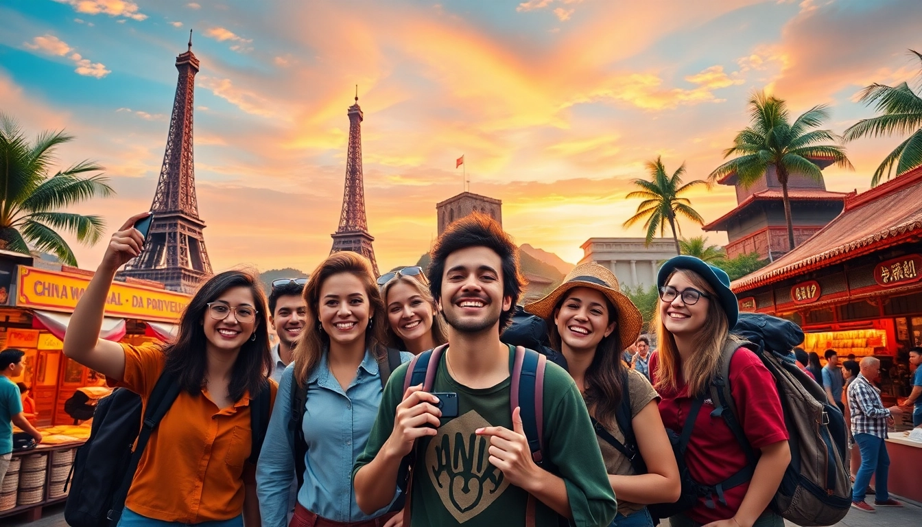 Plan exciting round the world holidays with travelers capturing memories around famous landmarks.