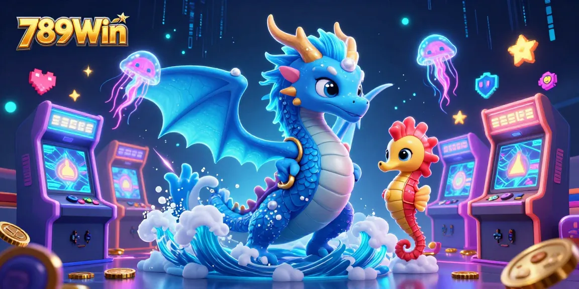 Experience thrilling gameplay at 789Win with vibrant dragons and colorful arcade elements in a stunning casino scene.
