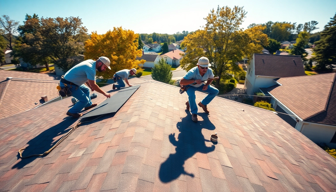 Workers installing a roof in South Jersey, showcasing craftsmanship and teamwork.