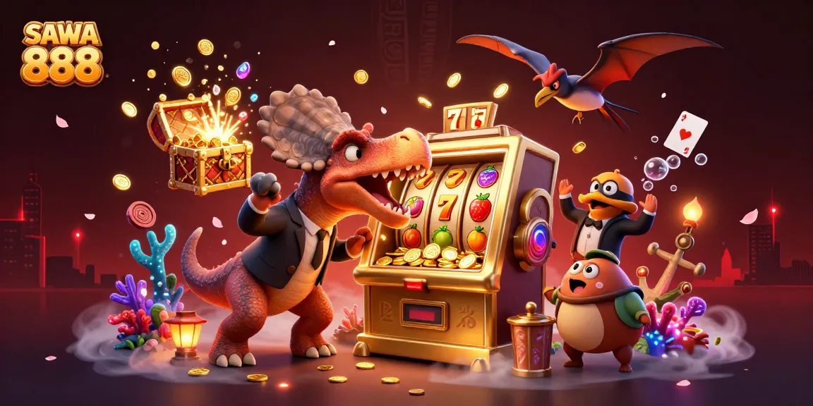 Experience the thrill of SAWA 888 as the dinosaur activates the golden slot machine!
