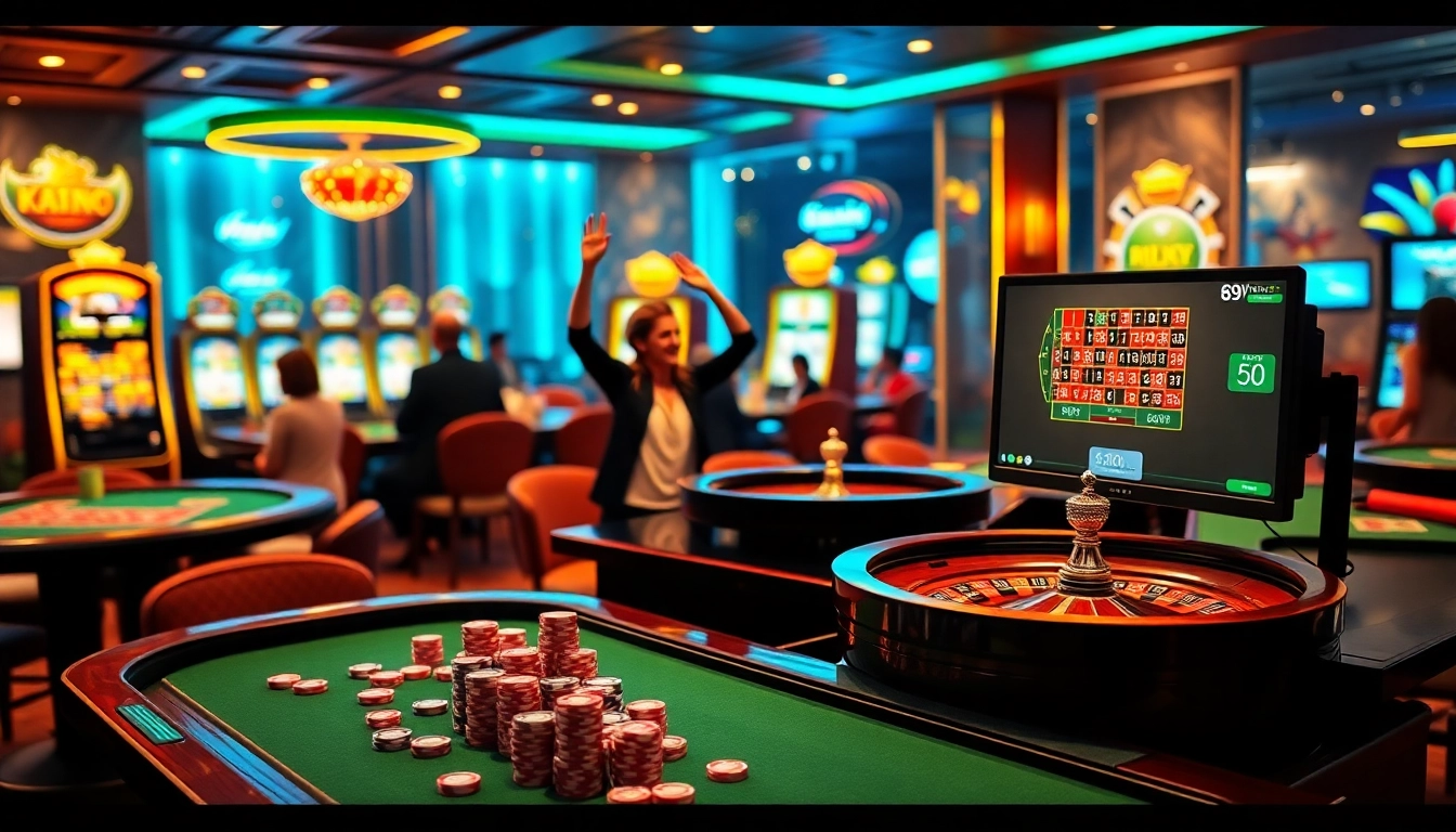 Experience the thrill of online gambling with 69vn.gb.net's vibrant casino visuals featuring poker chips and slot machines.