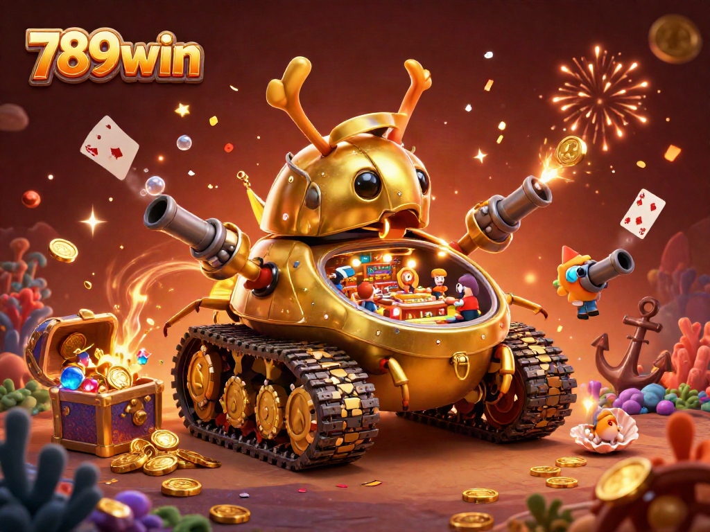 Experience the excitement of 789win with a vibrant 3D illustration showcasing a miniature casino adventure.