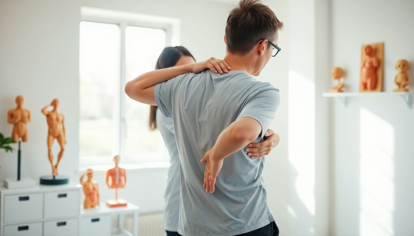 Illustration of lower back pain causes with a therapist assisting a patient in stretching.