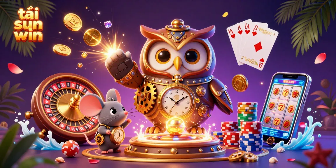 Catch the action with tải sun win and a playful time-travel owl in a vibrant casino scene.