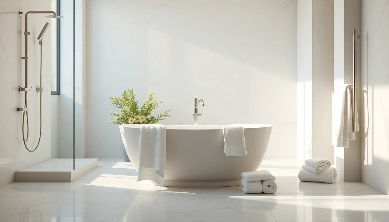 Experience elegant showers with a beautifully designed bathroom featuring a freestanding tub.