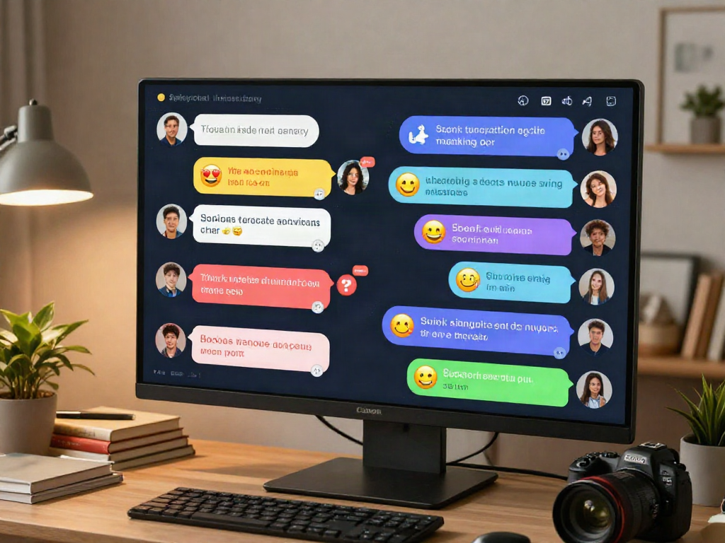 Vibrant spicychat scene with users engaging in lively online conversations through colorful chat boxes.