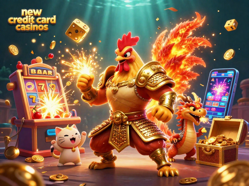 Experience new credit card casinos exuberantly with a dynamic 3D casino scene showcasing vibrant characters and gaming elements.