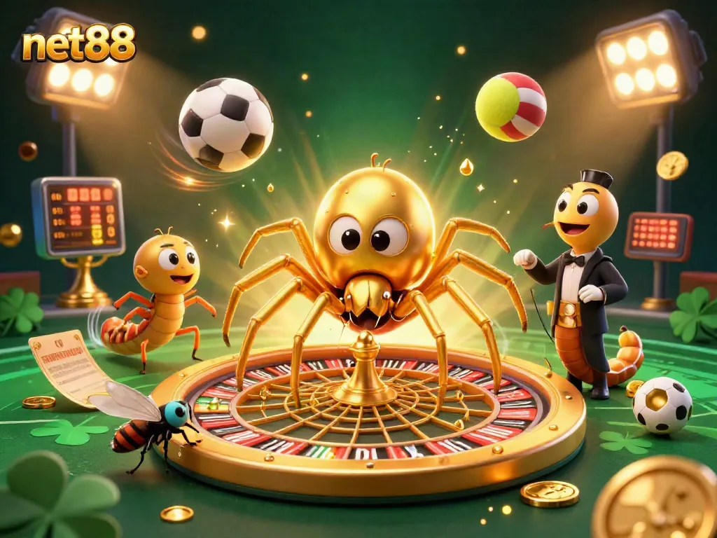 Place your bets with net88 at this lively casino illustration featuring dynamic gaming elements.