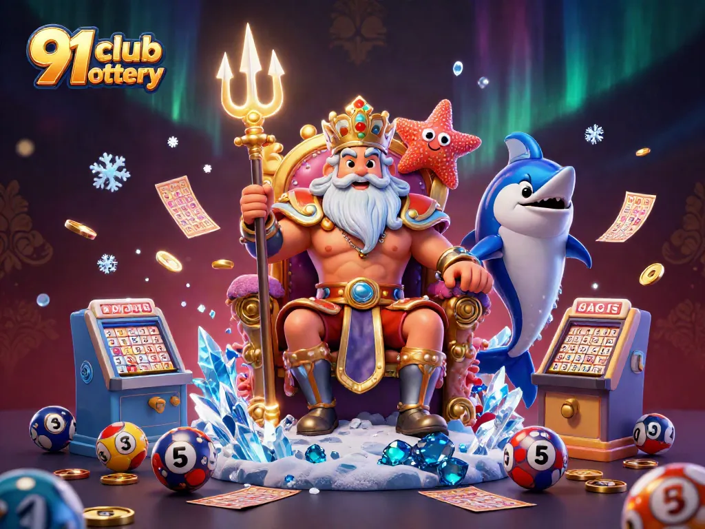 Engage in the excitement of the 91 club lottery with Neptune and vibrant lottery elements.