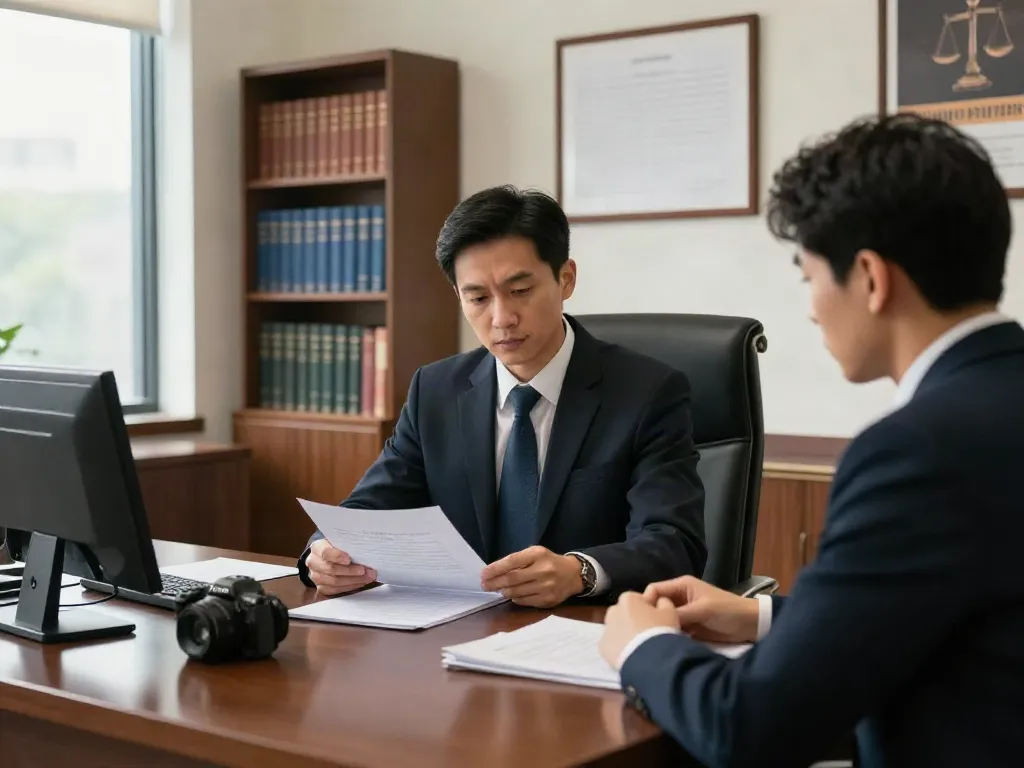 DUI lawyer Marietta GA consults with a client in a modern law office.