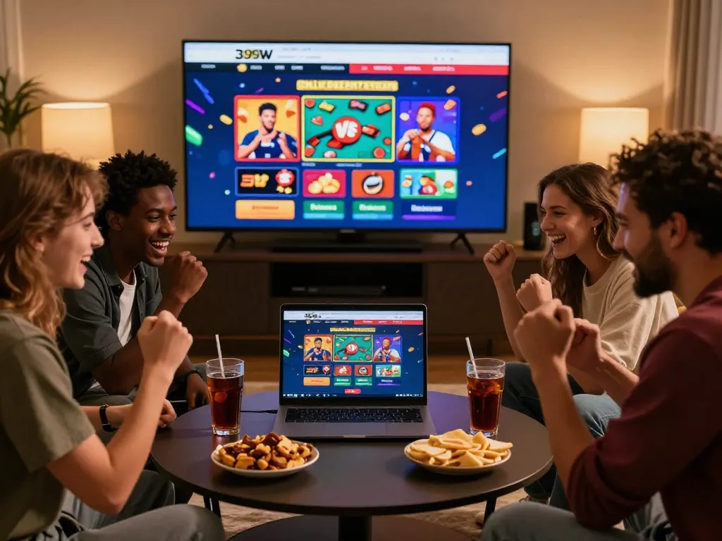 Friends enjoying an online gambling experience on the 399W platform, capturing the excitement of betting.