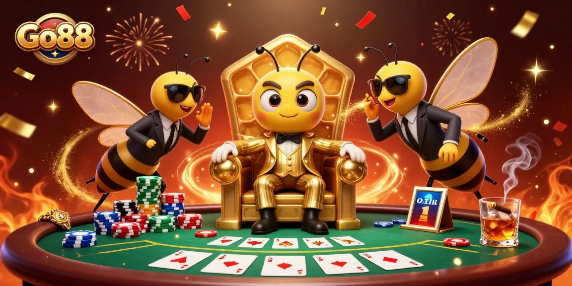 Play poker at Go88 with a vibrant 3D illustration of a mob boss, chips, and winning cards.