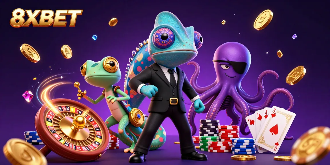Experience thrilling gameplay at 8XBET with vibrant characters and dynamic casino elements.