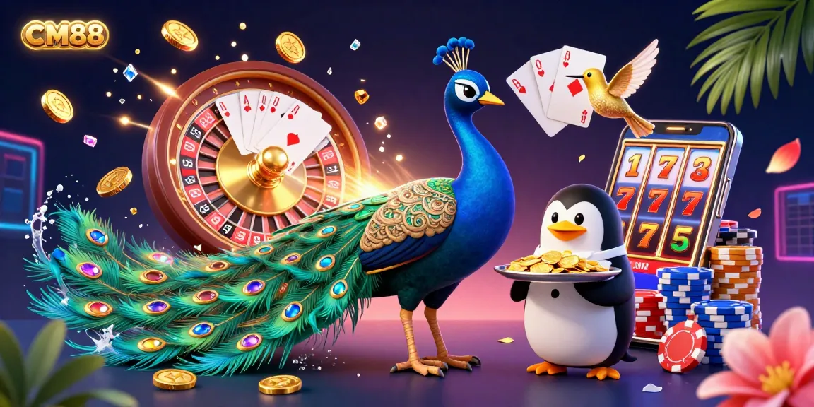 Play thrilling games at CM88 while enjoying vibrant casino graphics and luxurious elements in an engaging scene.