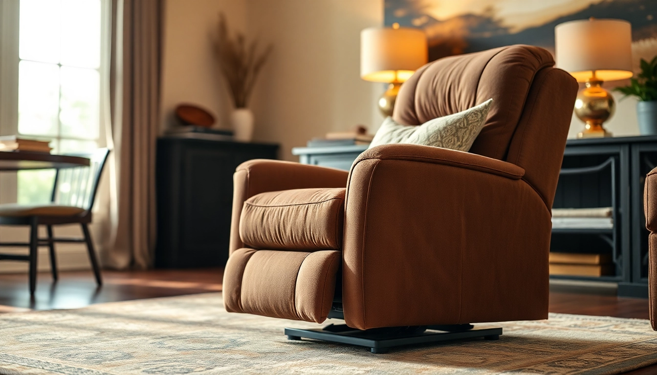 Explore the comfort of a reclining lift chair positioned in a stylish living room.