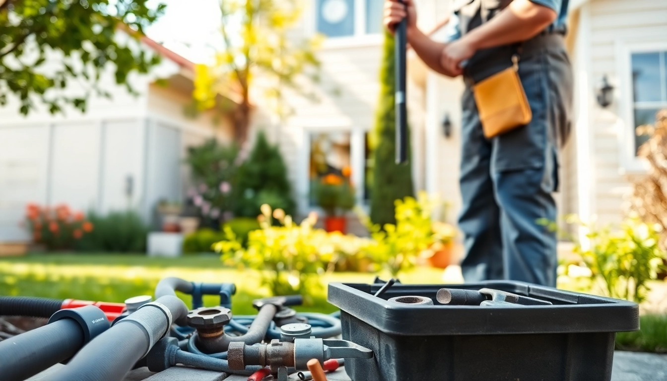 Qualified plumber working in a yard, ready to assist with plumbing needs. Keywords: Plumber near me.
