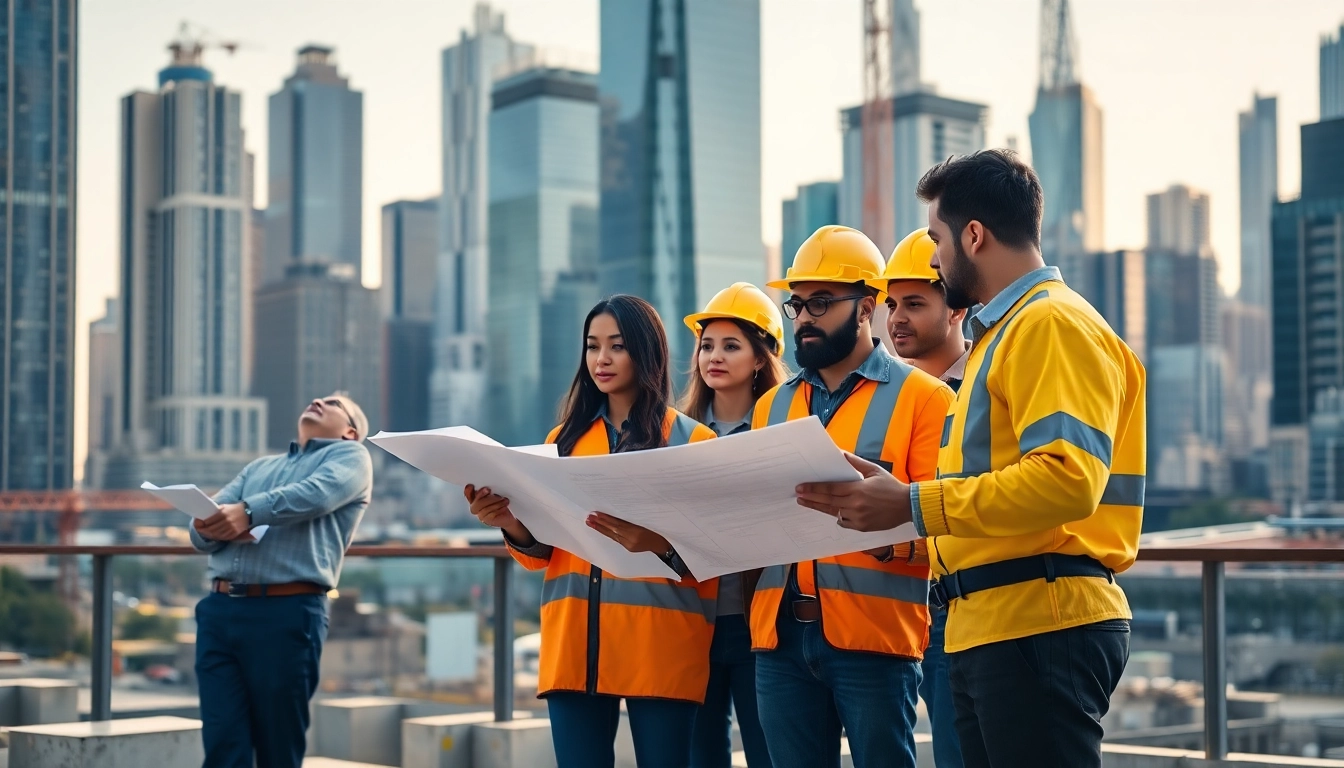 New York City Commercial General Contractor collaborating on construction plans in an urban construction site.