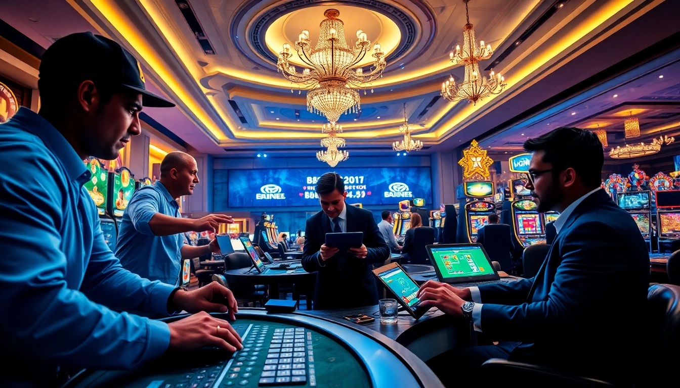 Engaging players enjoying online gambling experiences at bk860s.com with a luxurious casino ambiance.