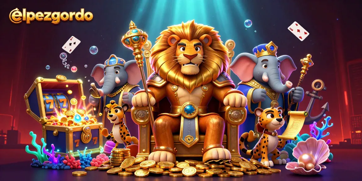 elpezgordo offers an energized slot game scene featuring a fierce lion king and dynamic companions with rich casino elements.