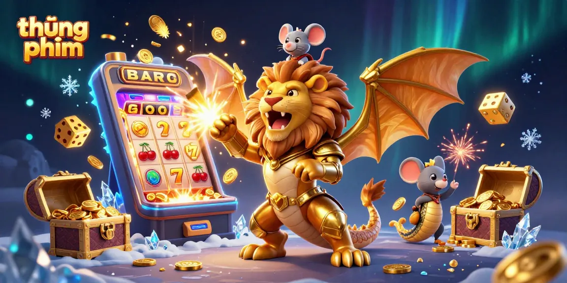 Play exciting thúng phim games with a roaring chimera and vibrant casino elements in action.