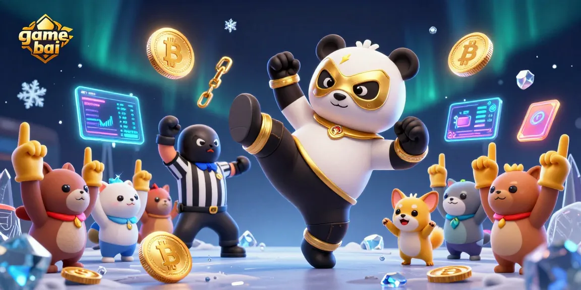 Engage with game bai excitement in this vibrant 3D scene featuring a wrestling panda and animal spectators.