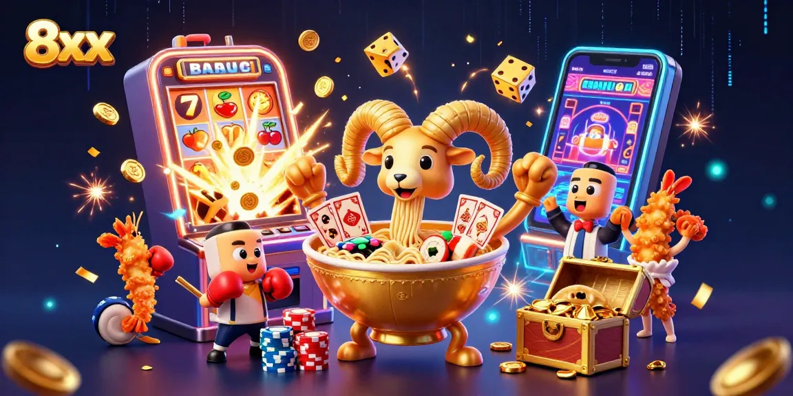 Spin and win with 8xx in a vibrant casino scene filled with characters and winning elements.
