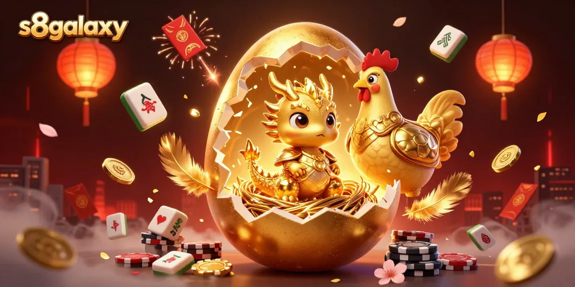 Engage in epic gaming adventures at s8galaxy with a baby dragon amid shimmering poker chips.