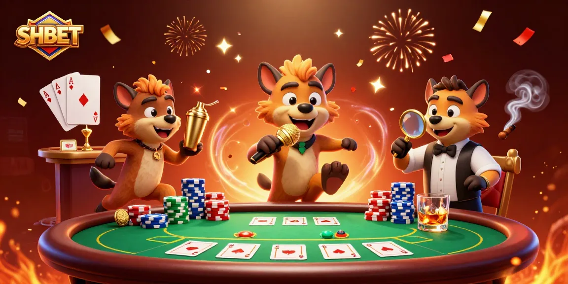 Experience SHBET's vibrant comedy casino atmosphere with hyenas serving drinks and checking IDs.